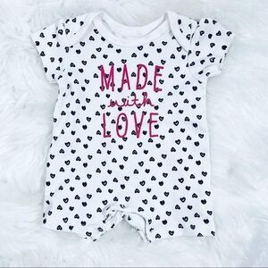 Bob Bebe Made with Love Romper 0-3 Months Infant Baby Girl Hearts White